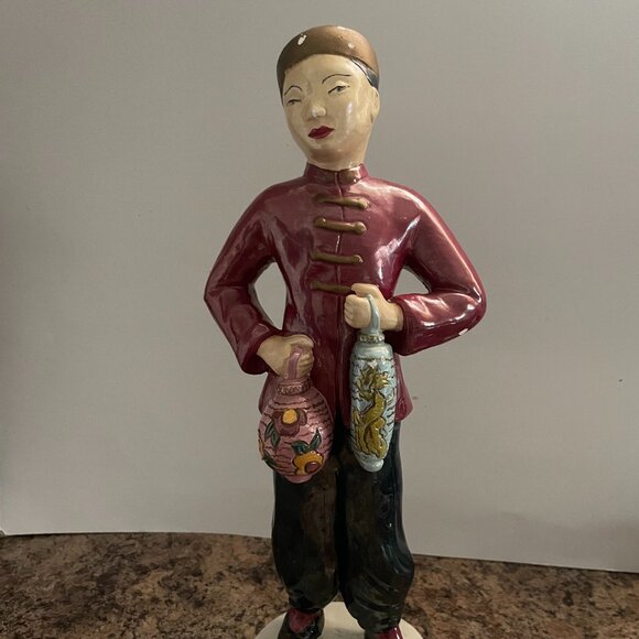 large vintage antique Asian Chinese ceramic figurine man 15.25" tall - Picture 1 of 9